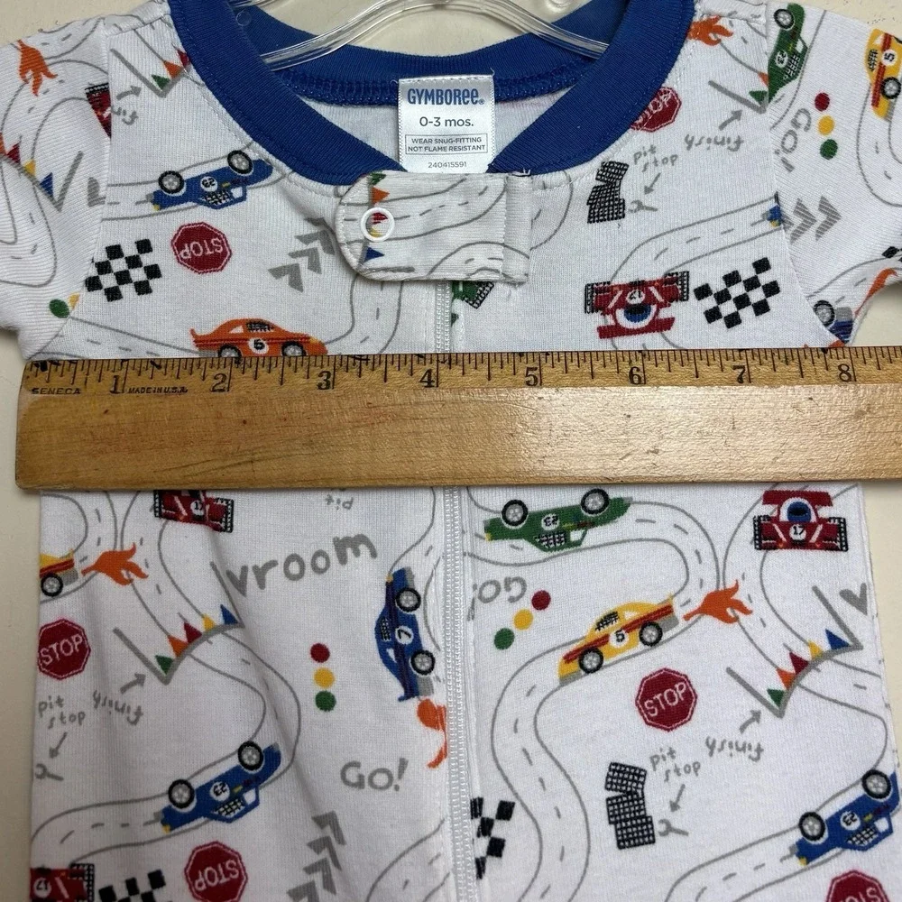 Vintage 2007 Gymboree Jumpsuit One-piece Pajamas Zipper Race Cars Sleeper